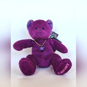 Russ Berrie Bears Of The Month "February" Purple Teddy Bear Plush Amethyst Gift